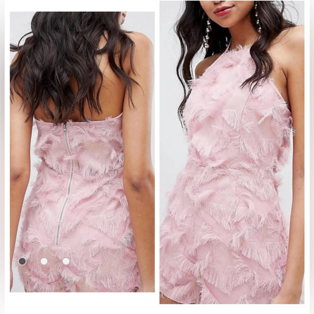 Missguided Pink Fringe Halter Romper